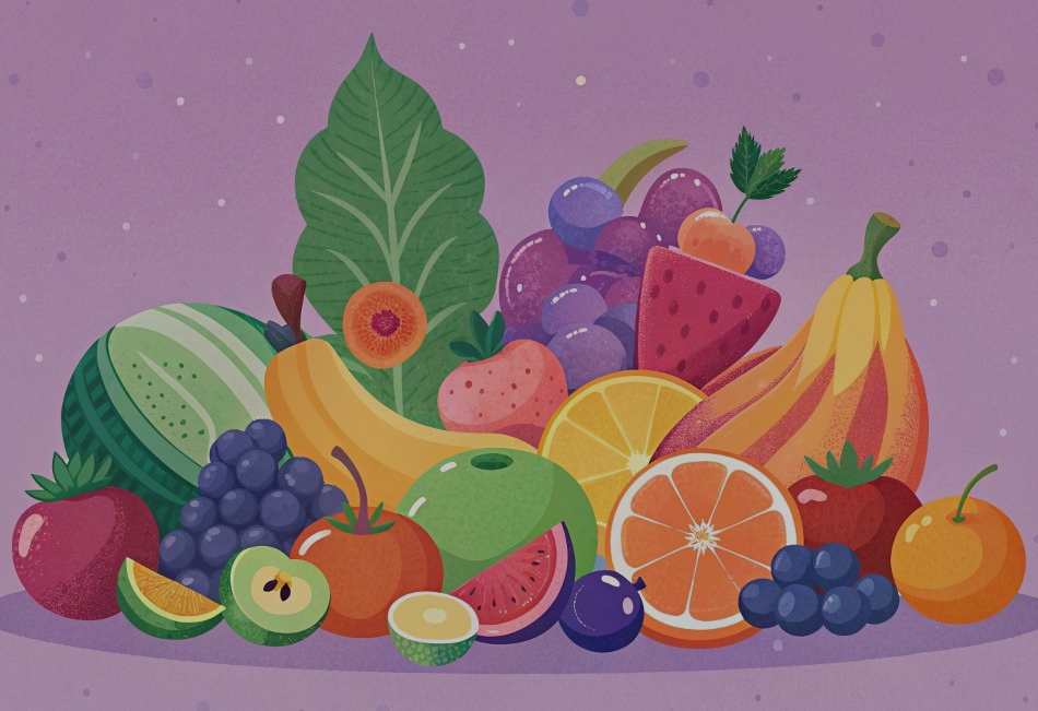 futras y verduras con fondo morado